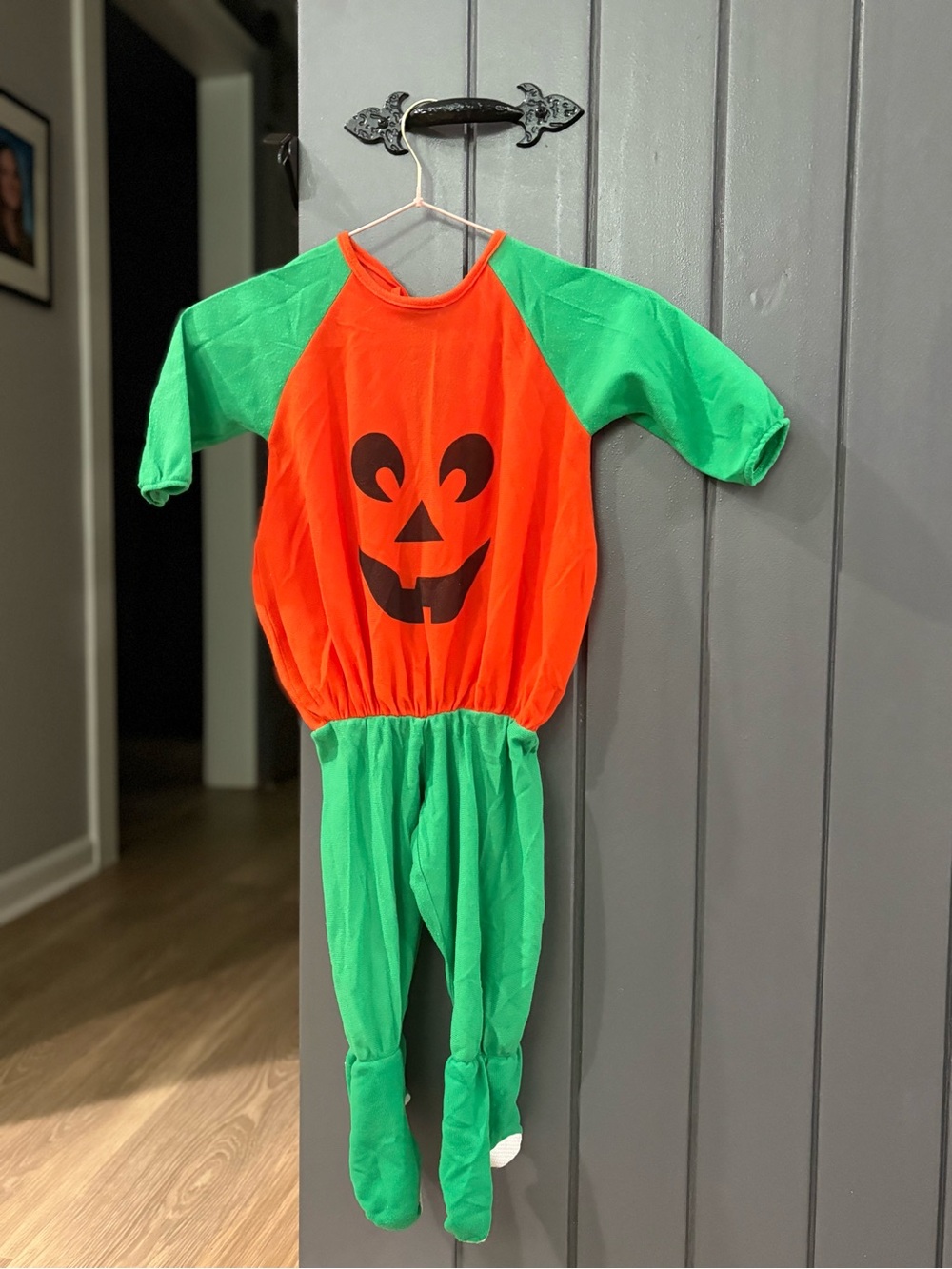 Toddler Orange Pumpkin Jumpsuit Costume with Green Sleeves